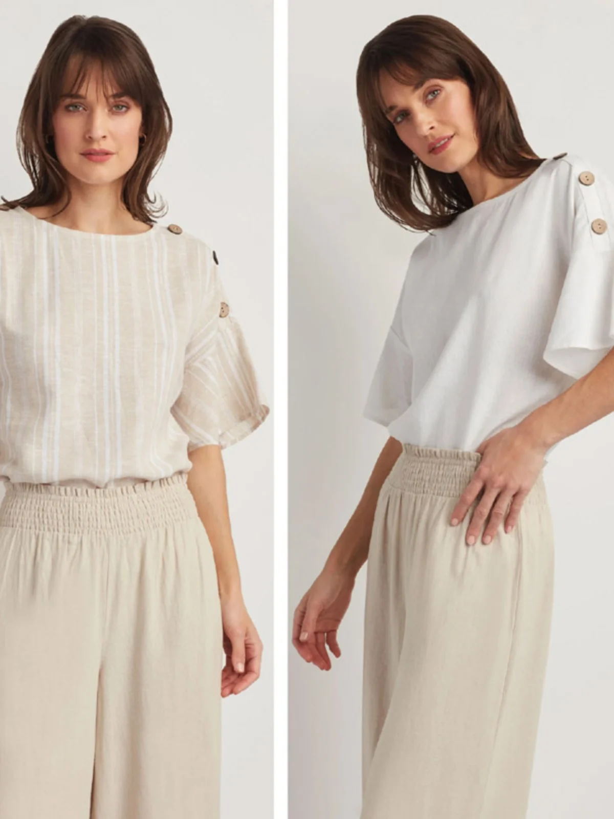 Washed Linen round Neck Bell Sleeve Striped  Color Slimming Cotton Linen Half Sleeve T-Shirt Women Summer Fashion Style ...
