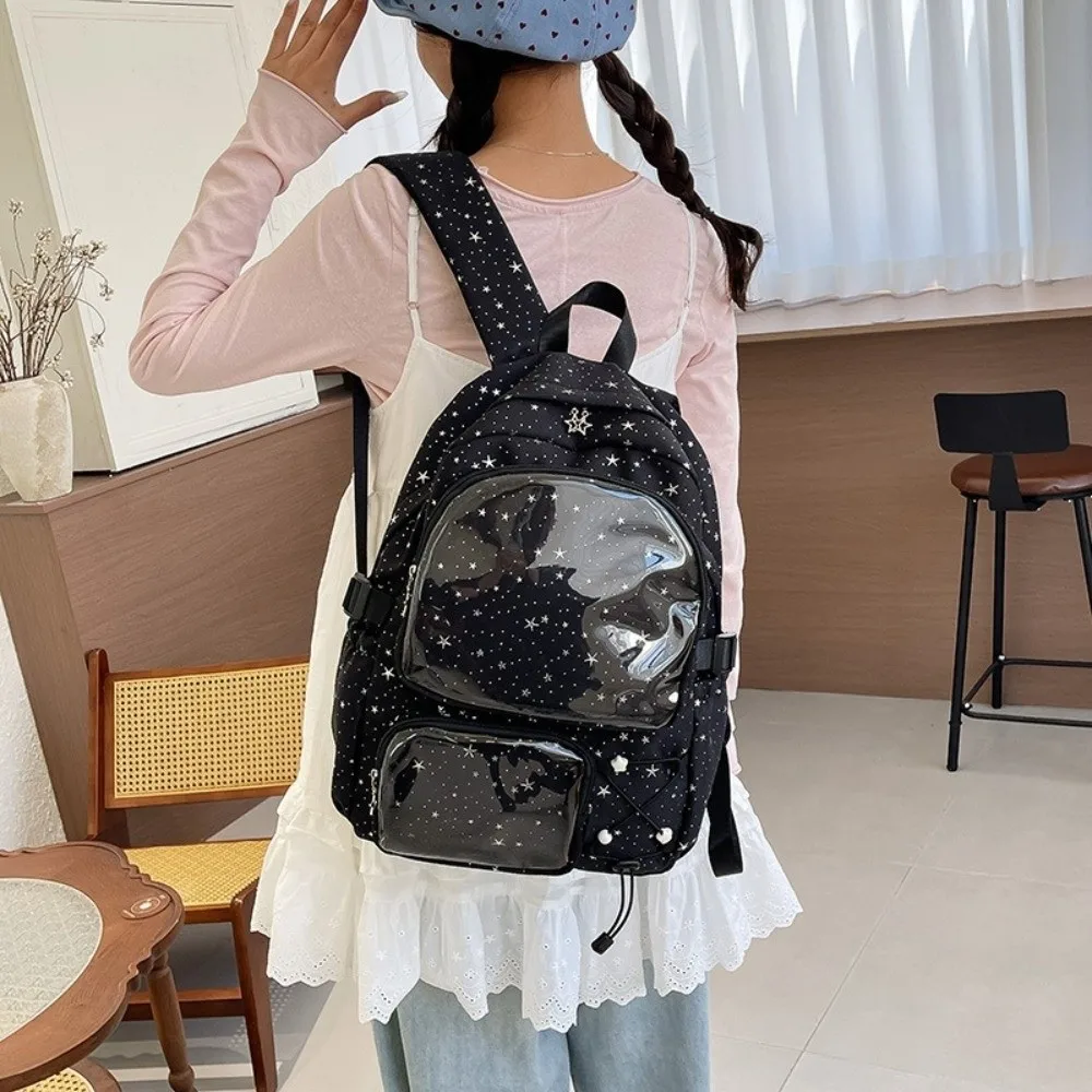 Simple Oxford Cloth Star Backpack Y2k Print Students School Bag College Style Harajuku Nylon Backpack Travel