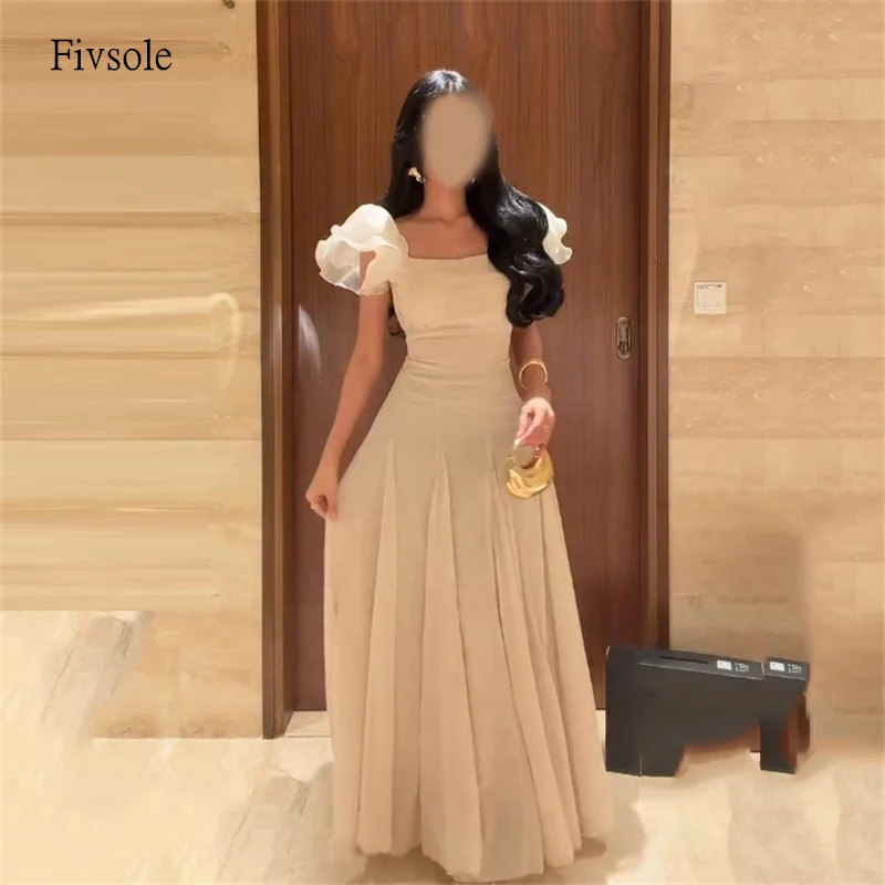

Fivsole Puff Sleeves A Line Prom Gowns Flared Pleated Party Gown Church Floor Length Evening Dress vestido de gala Customized