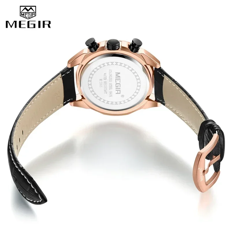 MEGIR-reloj deportivo de cuarzo para hombre, de cuero con cronógrafo, militar, resistente al agua, novedad de 2024