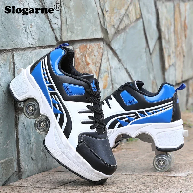 Child Deform Wheel Parkour Shoes Unisex Sport Shoes Women Causal Sneakers Men Walk Roller Skates Deformation Runaway Skate Shoes