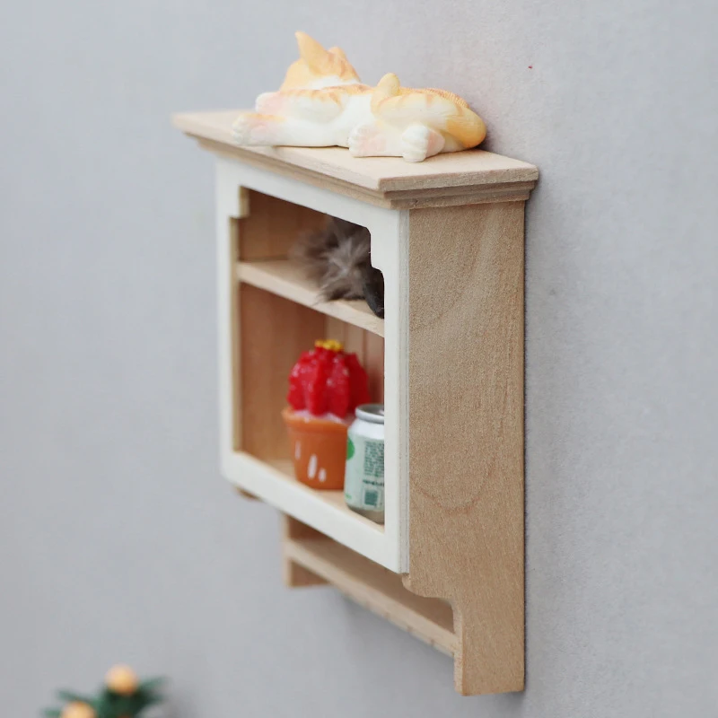 1:12 Dollhouse Miniature Wooden Wall Hanging Storage Rack Hang Display Stand Kitchen Condiment Shelf Furniture Model Decor Toy