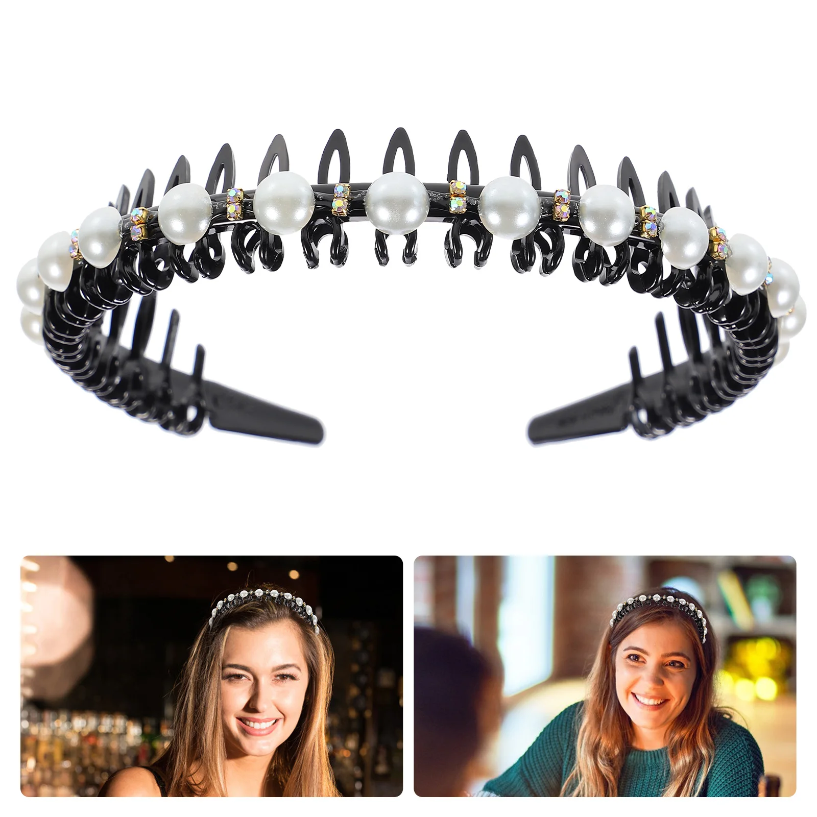 

White Pearl Hairband Artificial Plastic Headband Teeth Comb Girls Durable Comfortable Party Wedding Christmas Graduation Special