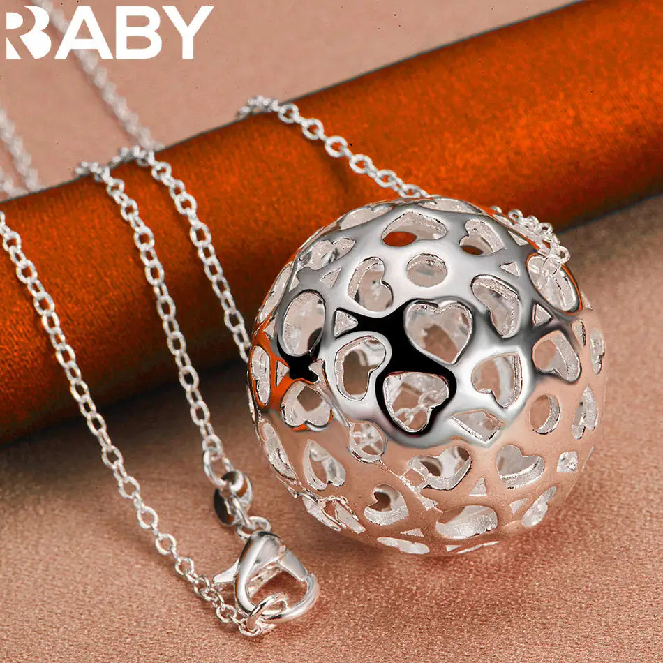URBABY 40-75 سنتيمتر 925 فضة الجوف الكرة قلادة قلادة للنساء الرجال الإبداع الهدايا الشارع كل مباراة الطرف واليومية
