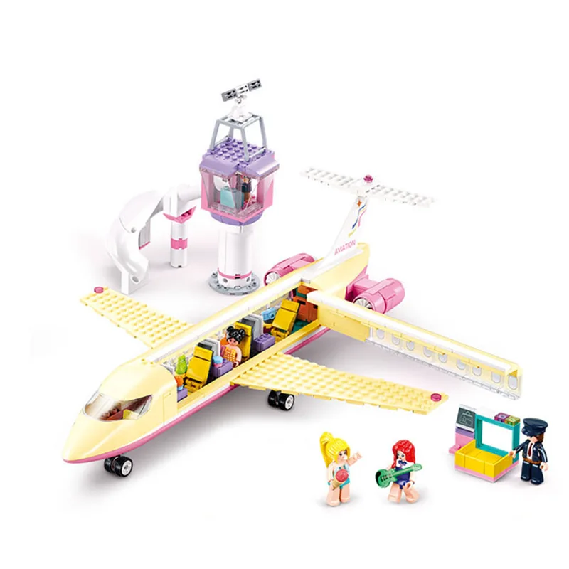 384PCS Sluban Holiday Plane Airliner Building Block Kids DIY Educational Bricks Toys Gift For Children Girls