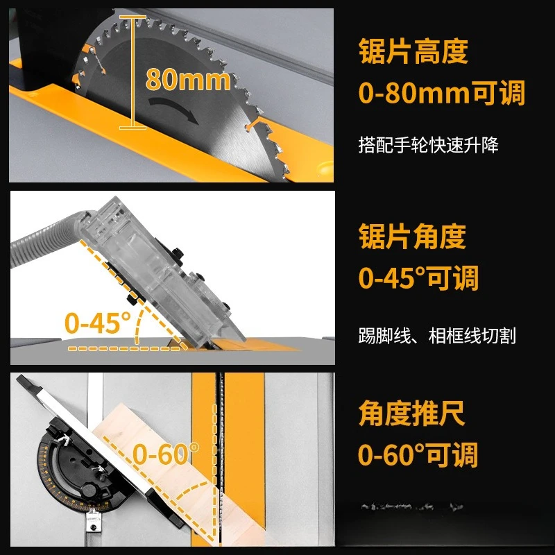 10インチチューブラック付きポータブル木工プッシュテーブルソー多機能デスクトップボード切断機