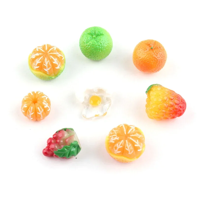 10 Pcs Resin Lovely Mixed Artificial Orange Cute Fruits Grape Egg Kawaii DIY Embellishments Accessories