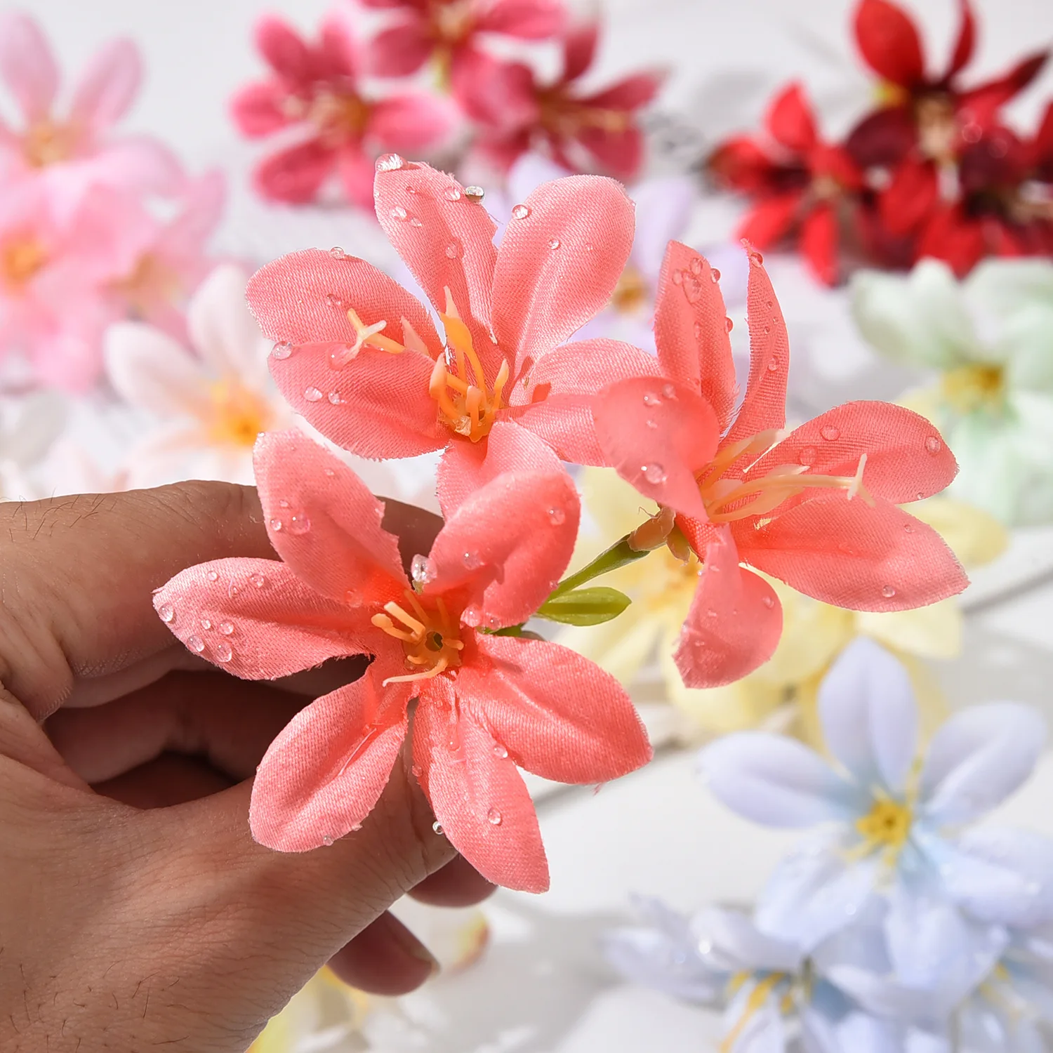 10Pcs Three-pronged Lilies Artificial Flowers Heads Wedding Decoration Flowers Home Decor DIY Craft Wreath Garland Accessories 3