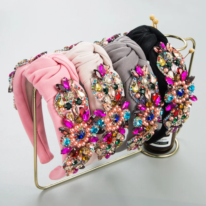 

Heming headband fashion baroque heavy industry inlaid glass diamond pearl hair accessories wide edge temperament catwalk headban