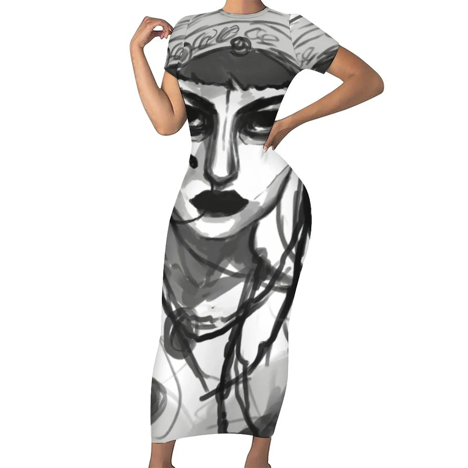 Jibaro Oil Painting Bodycon Dress Summer Love Death And Robots Kawaii Maxi Dresses Women Short Sleeve Graphic Street Style Dress