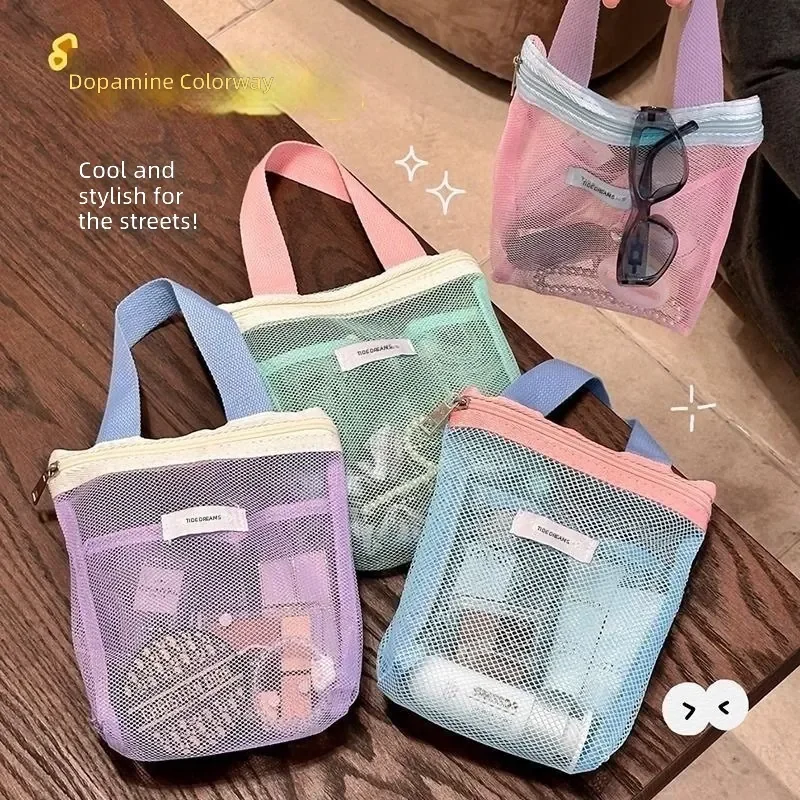 

Dopamine Color Block Cosmetic Bag Travel Portable Toiletry Organizer with Mesh Compartments Waterproof Swim Bag for Women Men