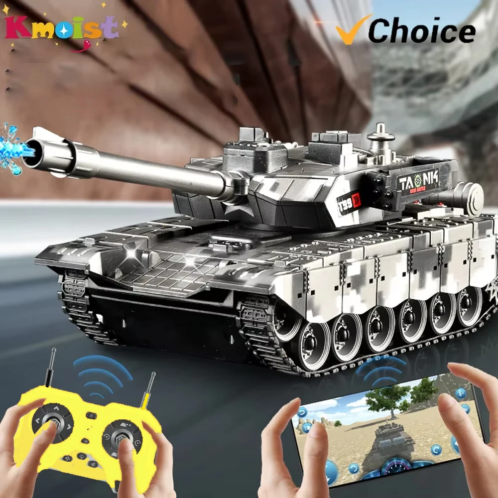 13Ch 2.4G Rc Tank Vehicle Can Phone App Remote Controlled Children\'s Electric Launch Track Car Simulation T90 Model Tanks Toys