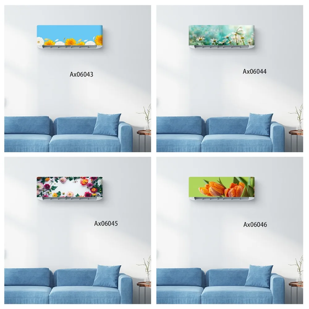 Bokeh Blue Poppy Flower Air Conditioner Sticker, Self-Adhesive Full Cover Soft Floral AC Decal for Bedroom Living Room Decor