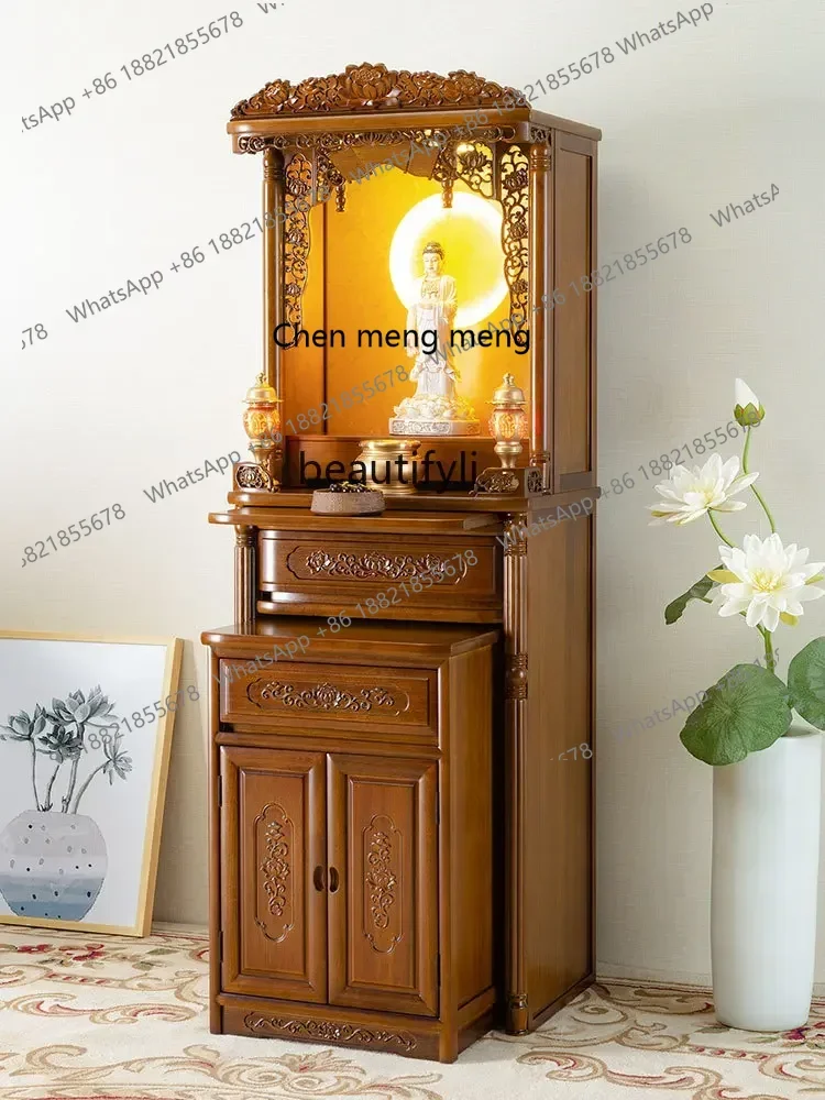 

X Economical Household Solid Wood Chinese God of Wealth Buddha Shrine Clothes Closet Shrine Buddha Cabinet Guanyin Altar