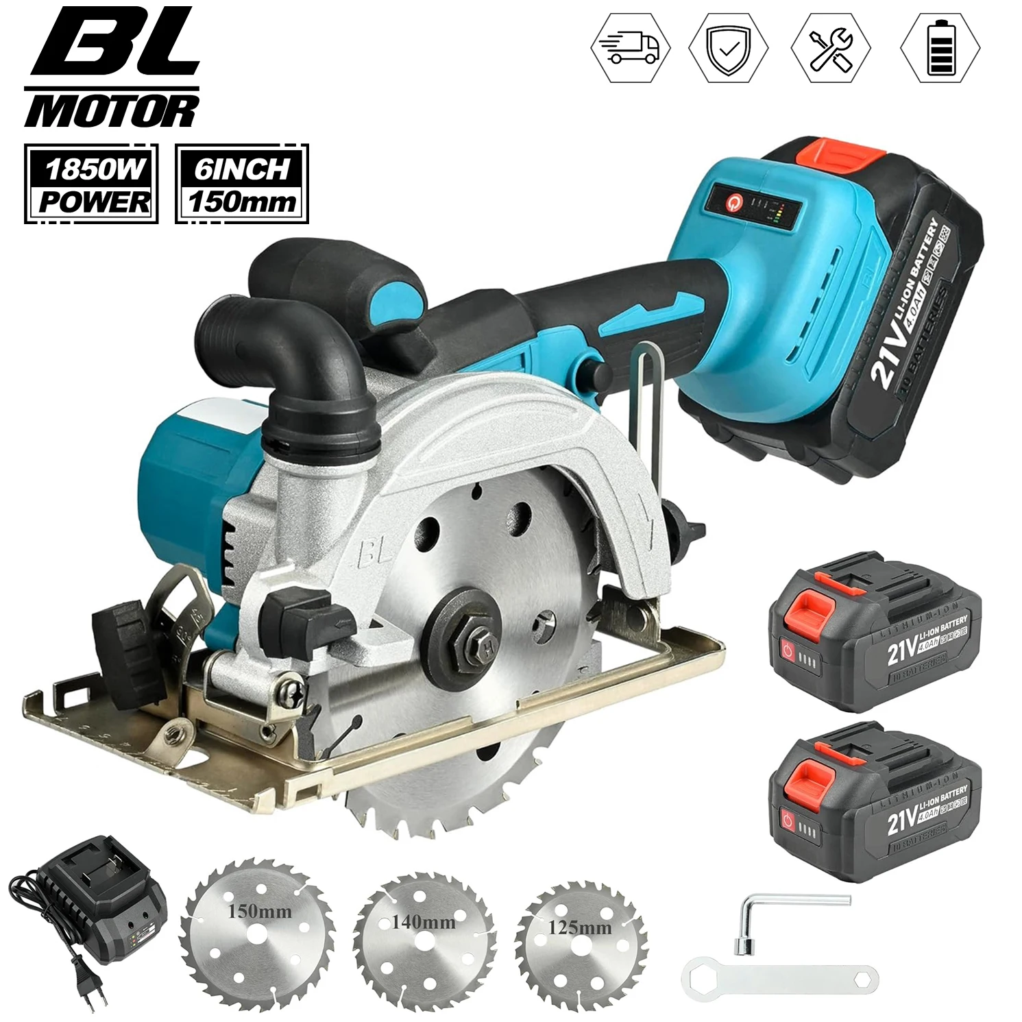 1850W 150mm Bürstenlose Mini-Elektro-Kreissäge Kabellos Einstellbarer Winkel Holzbearbeitungs-Elektrowerkzeug für Makita 18V-Akku