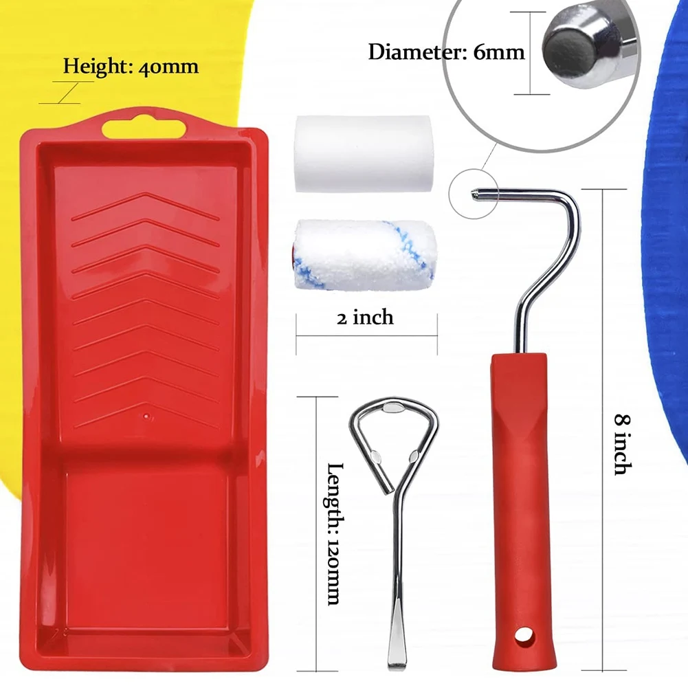 ABLL-16Pcs أسطوانة طلاء صغيرة مقاس 2 بوصة مع صواني طلاء، فرشاة دوارة للرسم المنزلي للجدران والخزائن والحرف اليدوية التي تعمل باللمس