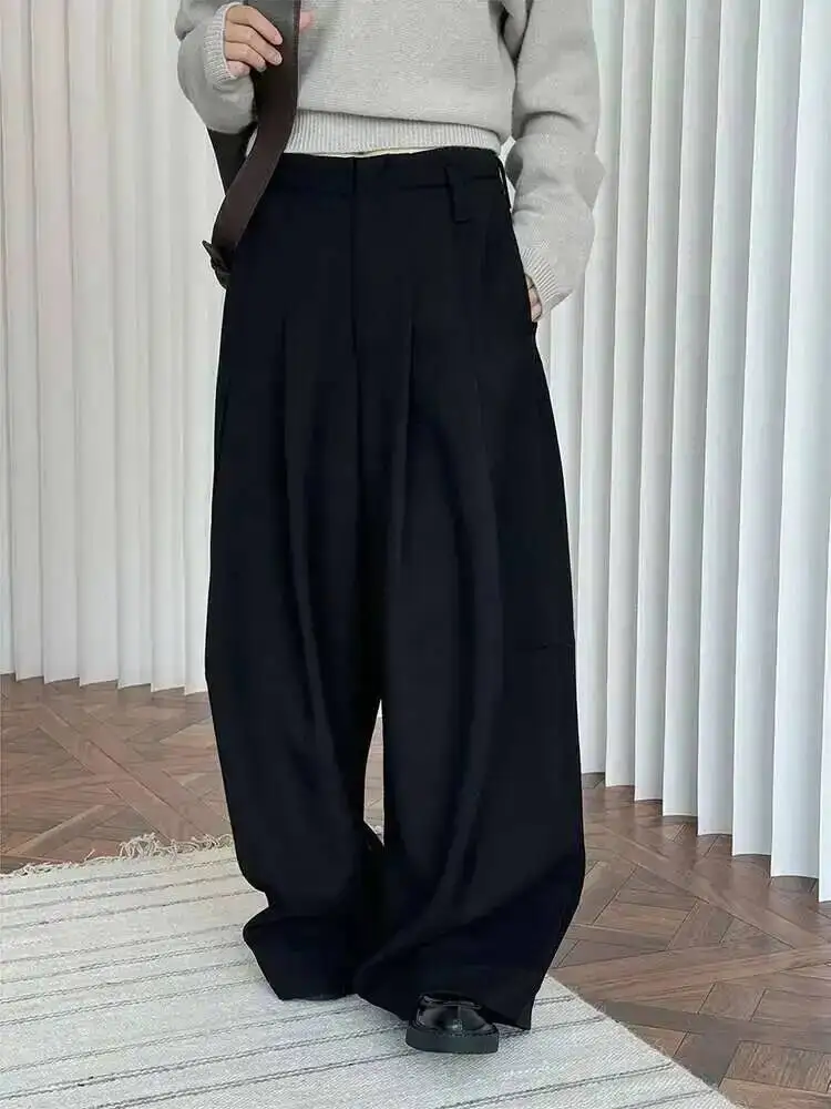 

LIMO 2025 Winter New Thick Warm Pants For Women High Waist Pleated Wide Leg Trousers Office Lady Clothes Minimalism