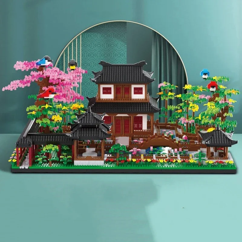 Balody 16261 World Architecture Courtyard Pavilion House Lotus Garden Bridge Tree Mini Diamond Blocks Bricks Building Toy No Box