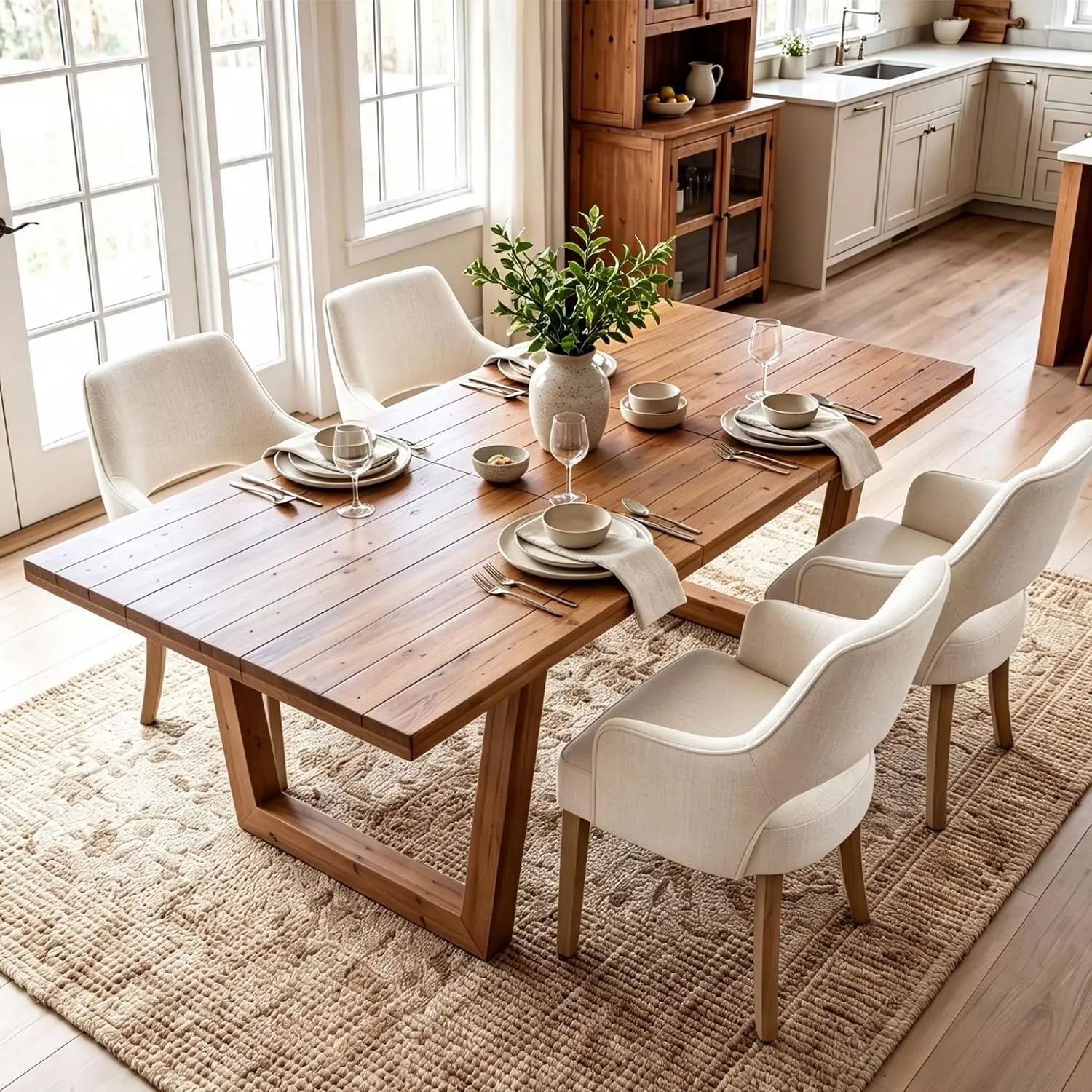 55–71" Extendable Dining Table Set for 4 with Chairs, Walnut