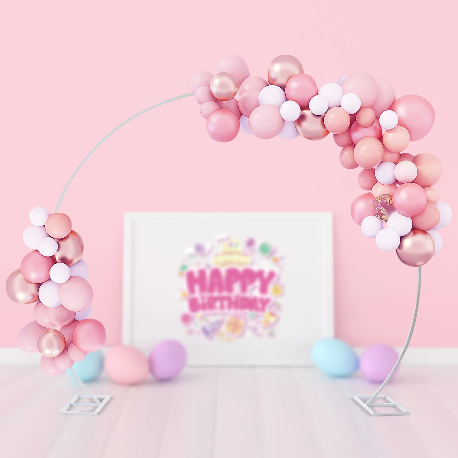 8.5x7.2ft Large Wedding Arch Decoration Metal Round Frame Props Background with Balloon Decoration Kit + Backpack