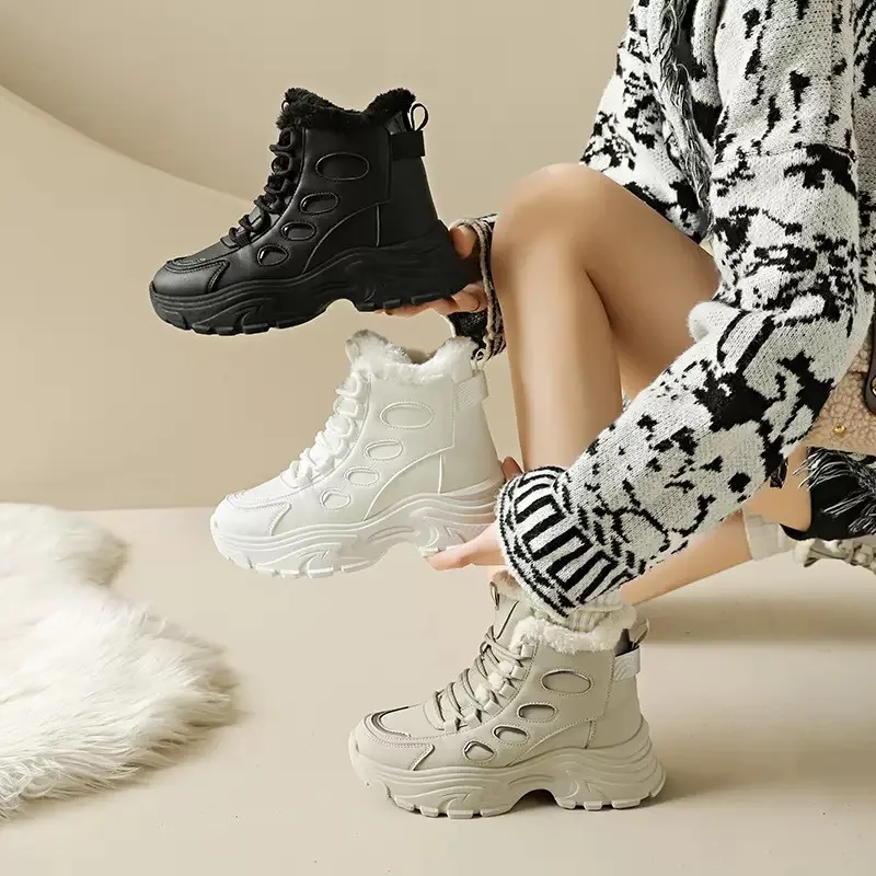 2026New أحذية نسائية الشتاء أفخم حذاء الثلج عالي الرقبة دافئ سميكة أفخم عالية أعلى أحذية قطنية للنساء منصة عدم الانزلاق حذاء من الجلد #4