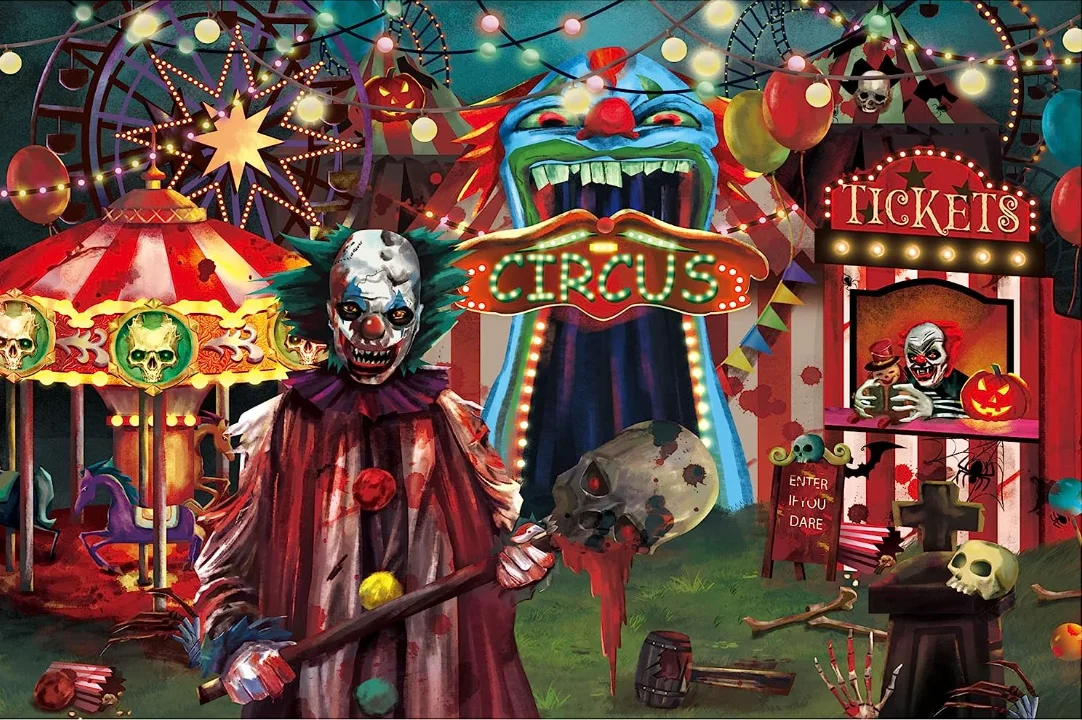 Halloween Evil Circus Theme Backdrop for Photography Clown Creepy Carnival Haunted House Horror Scary Birthday Party Supplies