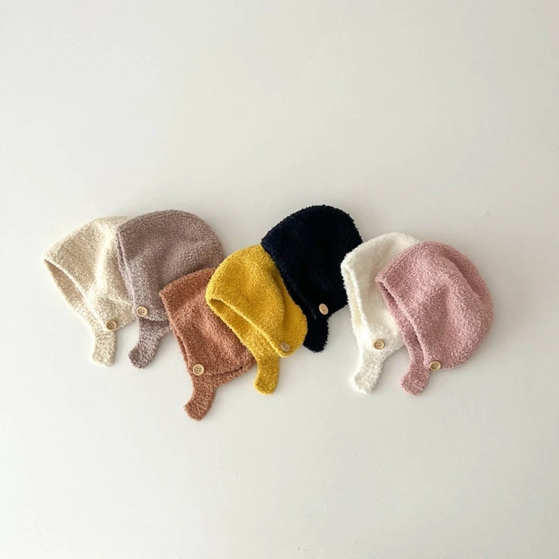 Korea Baby Knitted Hats Pom Pom Baby Ear Protection Hat Autumn Winter Boys Girls Beanie Pullover Hat 2023