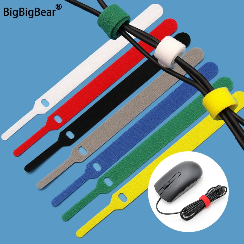 10~1000pcs 7colors Nylon Cable Tie Hook Loop Length 200mm Backpackers Hikers Line Belt Backless Data Line Strap Magic Sticker