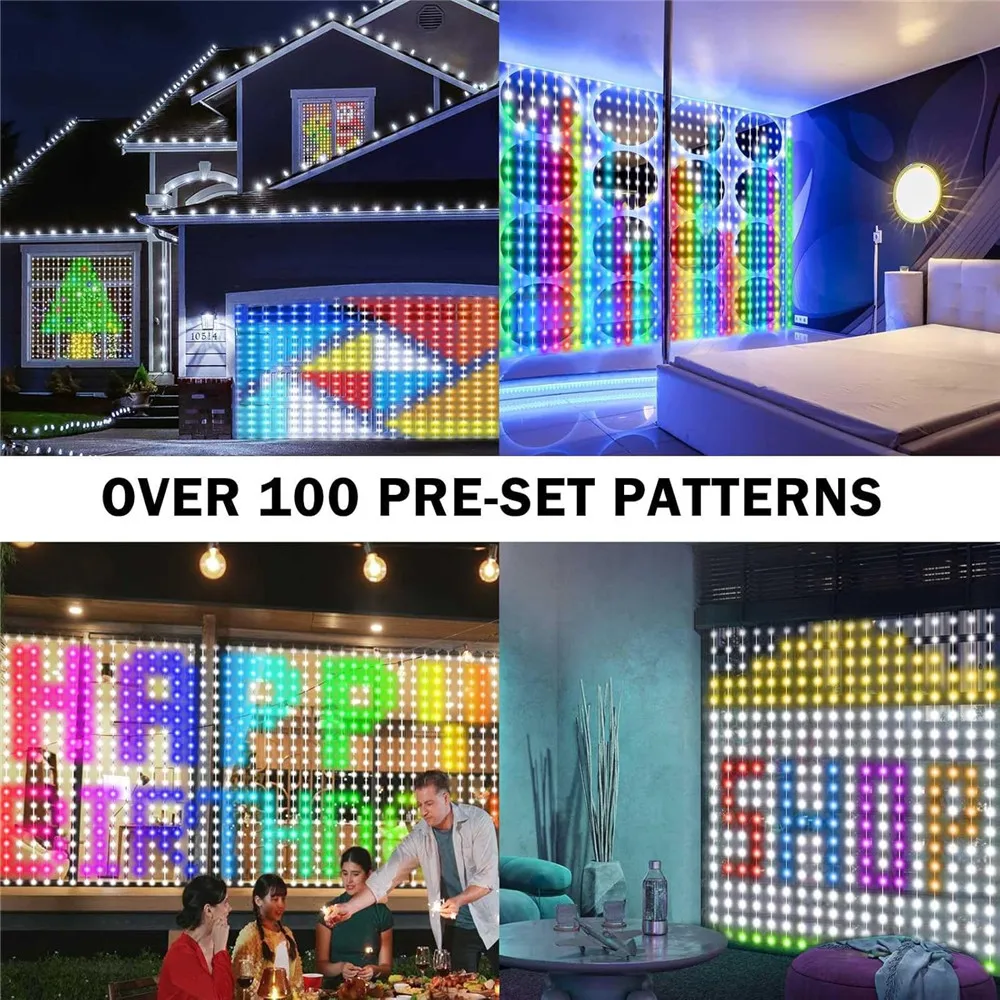 400-800 LED أضواء الستار الذكية سلسلة أضواء App التحكم عن بعد الموسيقى مزامنة عيد الميلاد الستار سلسلة أضواء الجنية في الهواء الطلق
