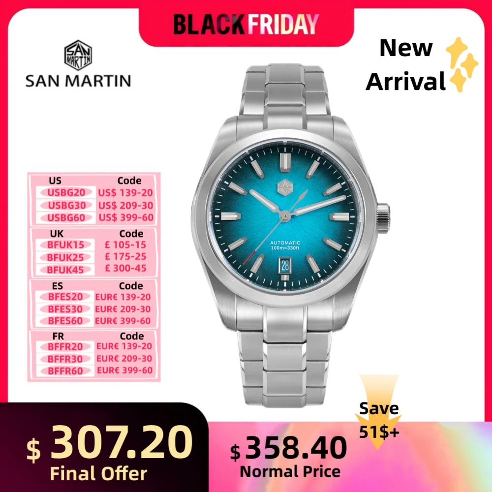 San Martin 39mm Original GADA Enamel Gradient JianZhan Dial Men Watch Dress 9015 Self-Wind Wrist Timepiece 10Bar BGW-X1 SN0144GX