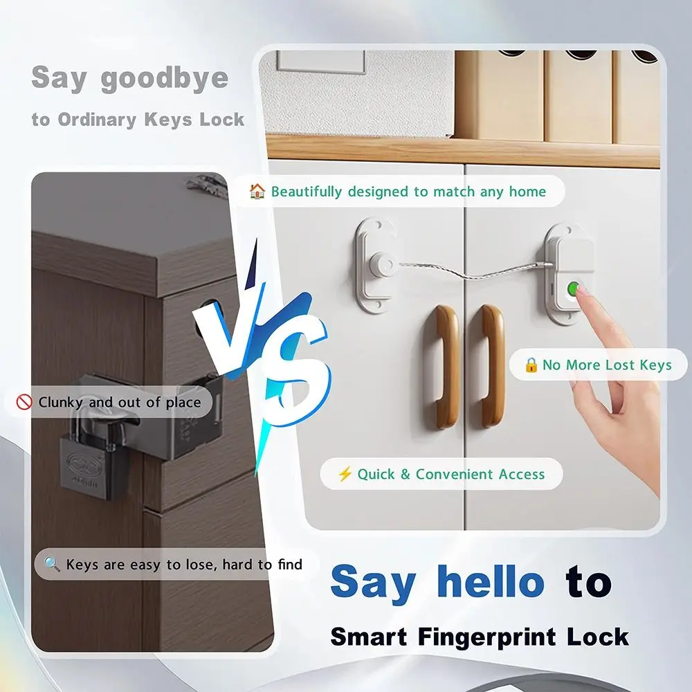 Fingerprint Access Fingerprint Cabinet Lock No-Drill Adhesive Multifunctional Windows Lock Quick Unlock Proofing Lock