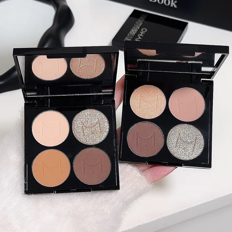 لوحة ظلال عيون بأربعة ألوان للمبتدئين، مكياج خفيف، تشبع منخفض، لا توجد بودرة تتقشر أو تساقط، ظلال عيون بلون الأرض