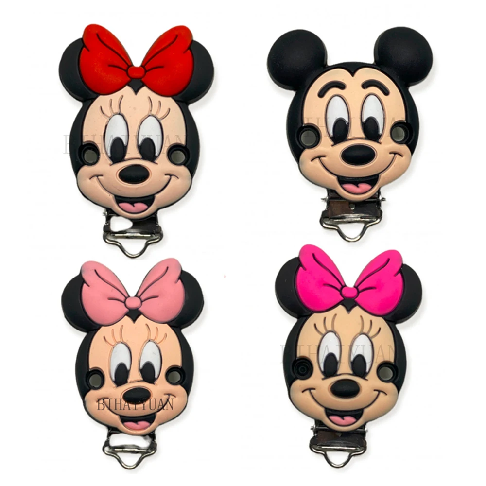 1pcs Minnie mouse Mickey mouse face Silicone clip Baby DIY Pacifier Chain Clips Beads pen Toy Jewelry Accessories