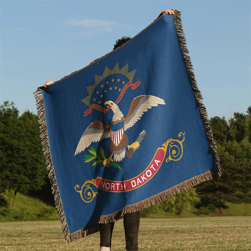Gaslight Gatekeep Girlboss North Dakota United States of America Jacquard Fringed Woven Throw Blanket