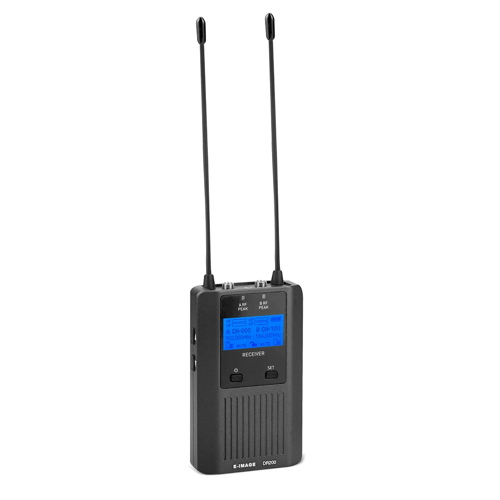 2026 E-IMAGE DR200 Dual-Channel Portable UHF Wireless Microphone Receiver