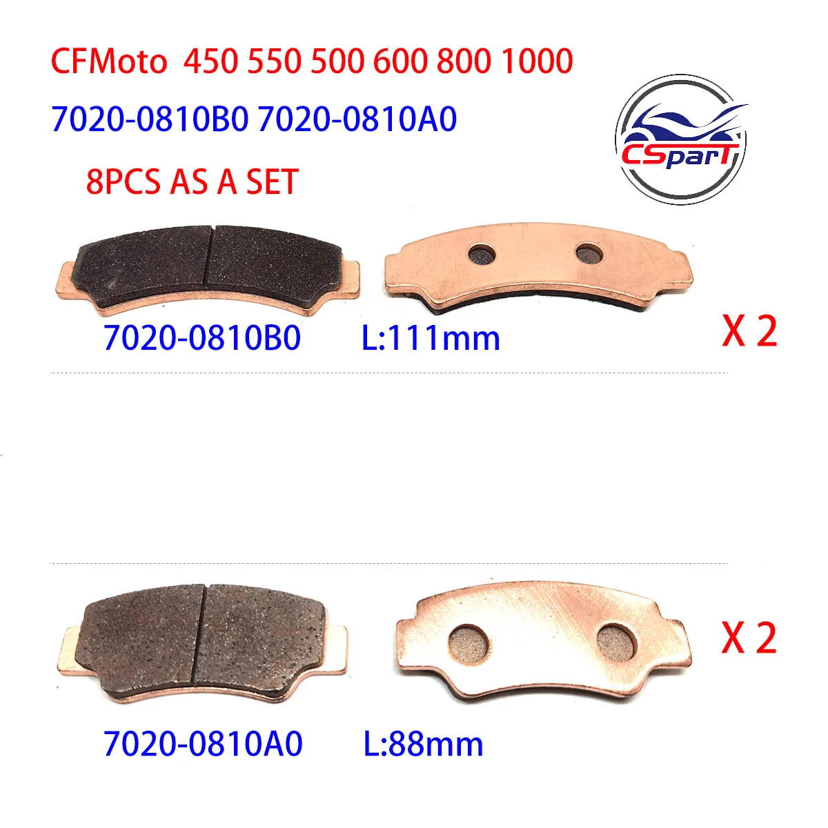 4 Set Brake Pad for CFMoto ZFORCE CFORCE UFORCE 450 550 500 600 800 1000 2018 2019 2020  7020-0810B0 7020-0810A0