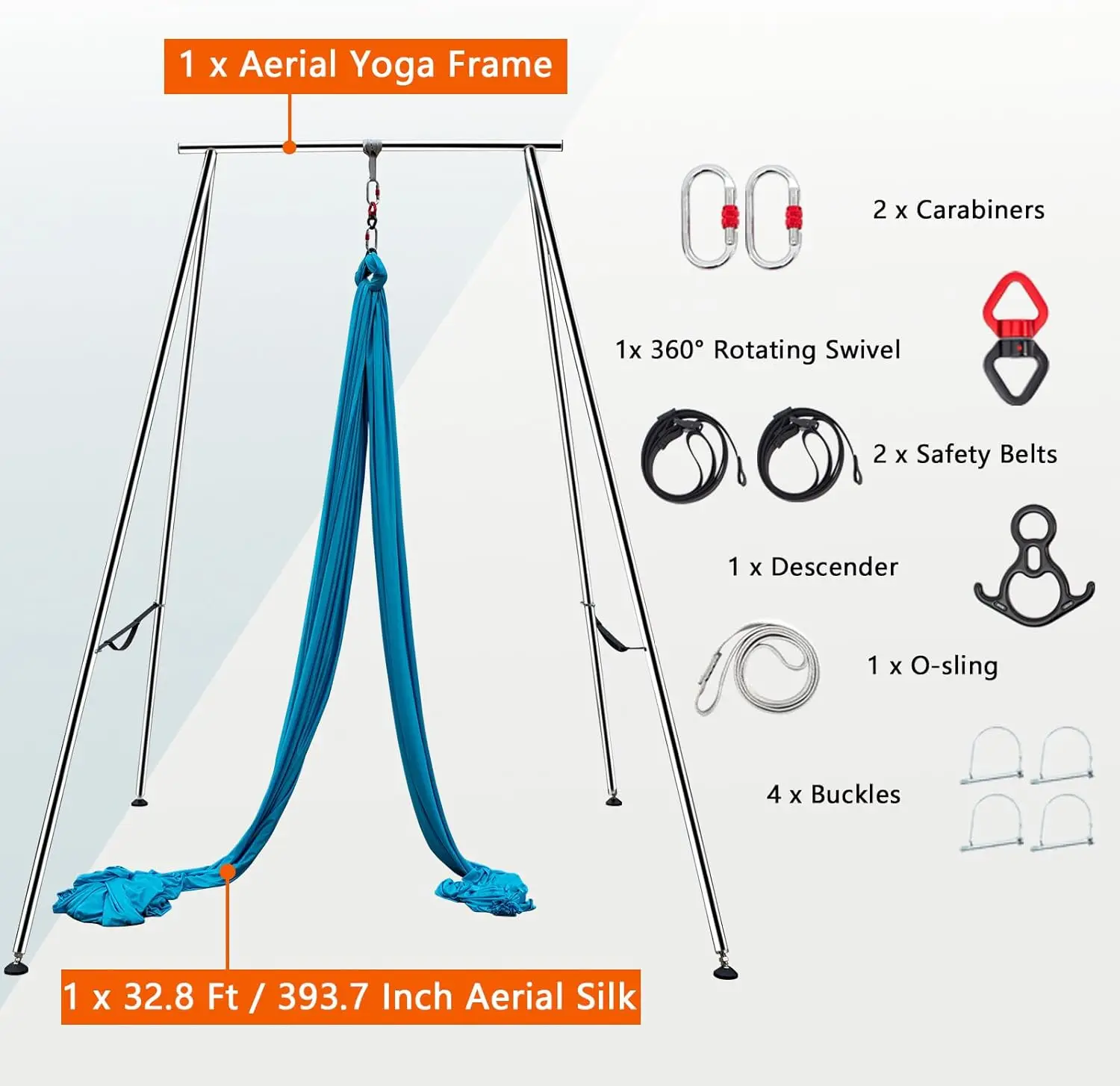 6.6 FT~9.6 FT Adjustable Height Aerial Yoga Frame & Yoga Hammock, Professtional Yoga Swing Stand Comes with 18 FT / 33 FT Aerial