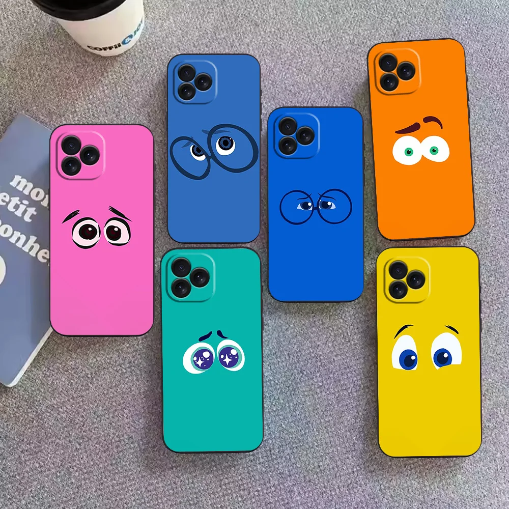 MINISO 내부 재미있는 페이스 아웃 2 휴대폰 케이스, 아이폰 12, 11, 13, 14, 15, 16 맥스 프로 플러스, 블랙 소프트 실리콘 커버