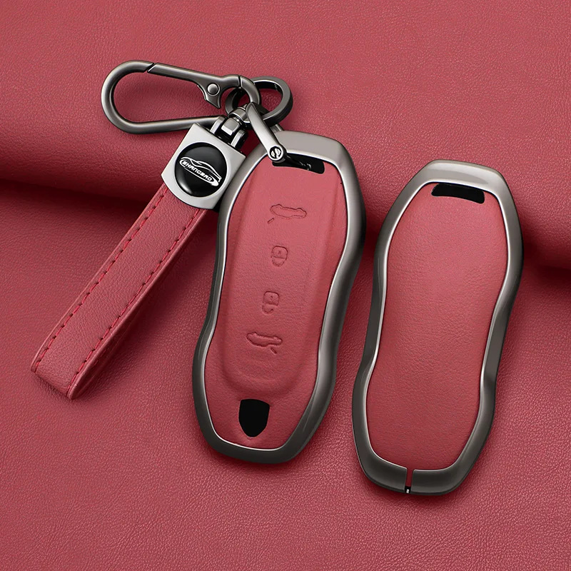 

Zinc Alloy Leather Car Key Case Cover For Porsche Macan EV 2024 2025 Electric Vehile Protection Shell Accessorie