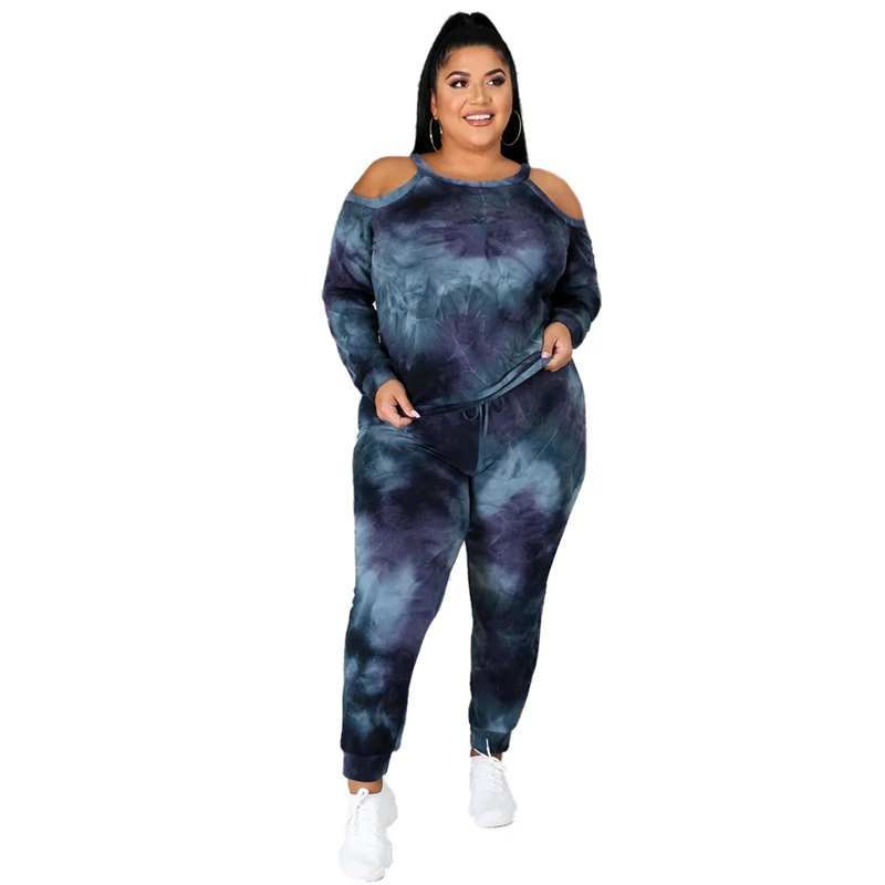 Ensemble haut et pantalon à manches longues pour femmes, tenues deux pièces, grande taille, vêtements décollés, embau, vente en gros, livraison directe, 5XL