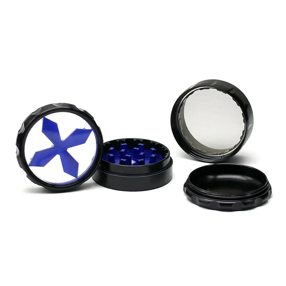 Tobacco Herb Grinder 63MM Cross Window Style Aluminum Alloy 4 Layer with Screen Drum Metal Herb Spice Smoking Crusher