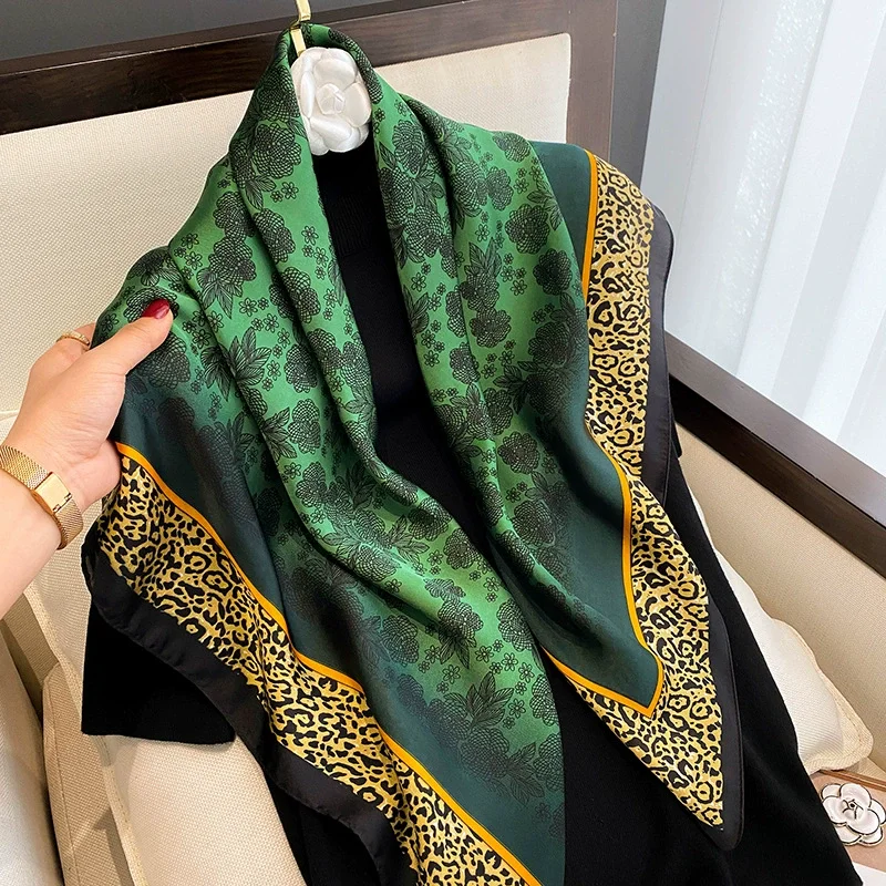 2024 90*90cm spring autumn women luxury silk new printing scarves tourism seaside large size muffler fashion sunscreen shawl