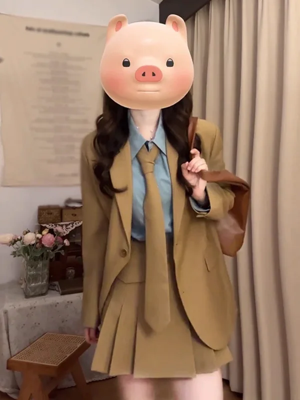 

Ретро-костюм: пиджак, рубашка, юбка. Модный женский осенний комплект с высокой талией, на пуговицах, в корейском стиле, из трех предметов.