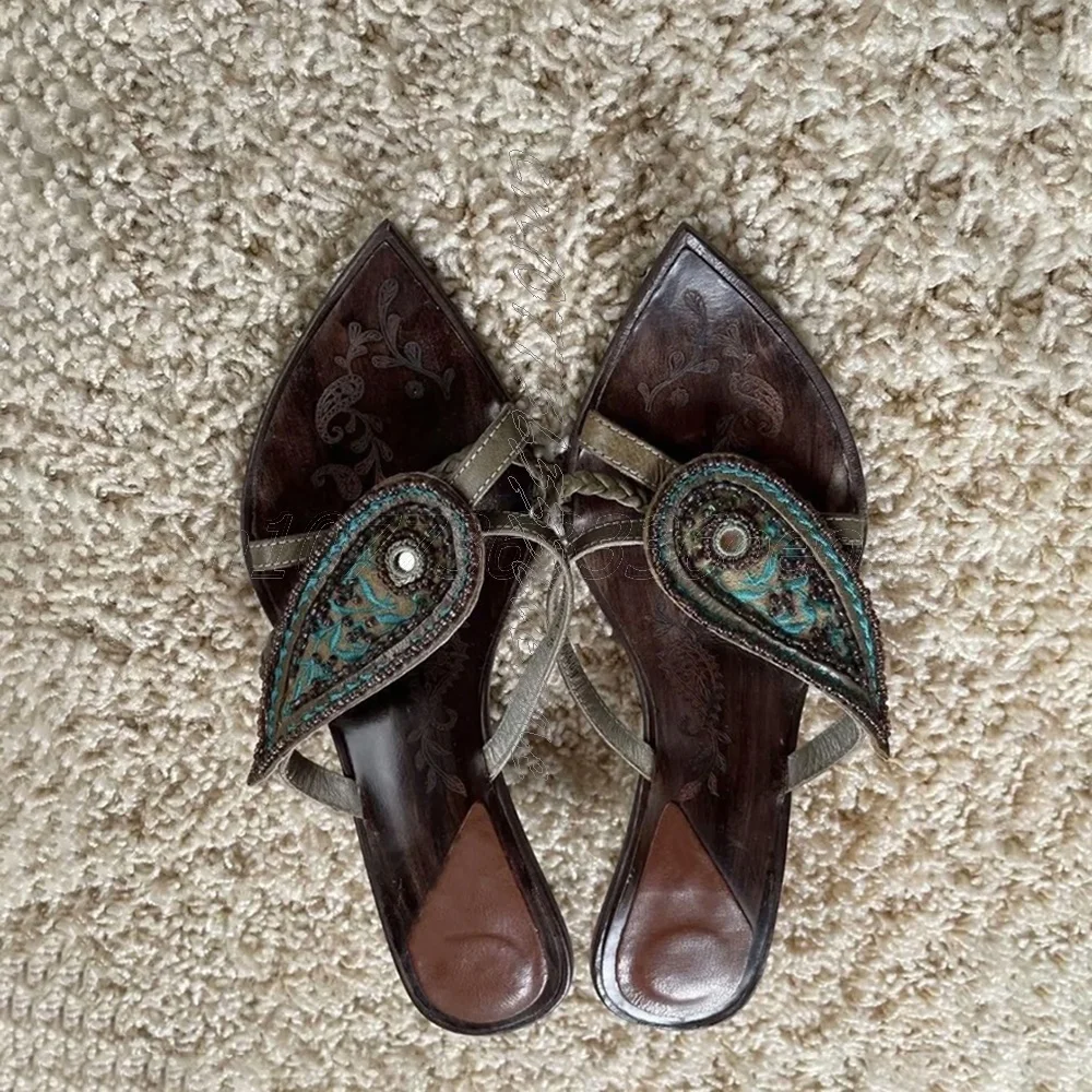 

Retro Style Embroidery Slippers Pointed Toe Party Shoe for Women Thin High Heel Fashion Shoe for Summer 2025 Zapatos Para Mujere