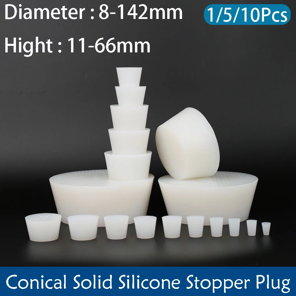 

1-10Pcs Conical Solid Silicone Stopper Bungs Laboratory Flask Tapered Tube Sealing End Plug Water Pipe Exhaust Valve Stuffy Sub
