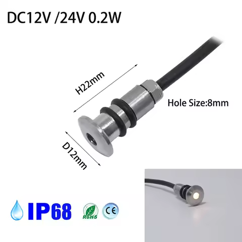 Mini LED 12V 0.2W Deck Light Recessed Outdoor Led Spot Waterproof IP68 Step Light Garden Path Star Decor Underground Spotlight