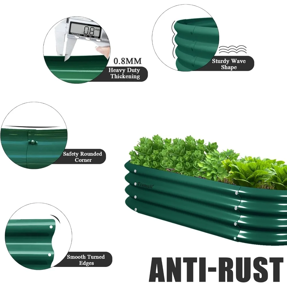 4 Pack 4x2x1FT Galvanized Raised Garden Bed Kit Oval Metal Ground Planter Box Outdoor Bottomless Planter Raised Beds