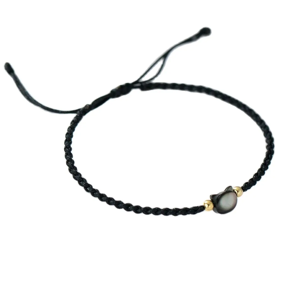 1pc/Lot 925 Sterling Silver Beads With Obsidian Cat Charm Handwoven Bracelets 24cm Flexiable Black Rope Wrist/Ankle Jewelry Gift view 6