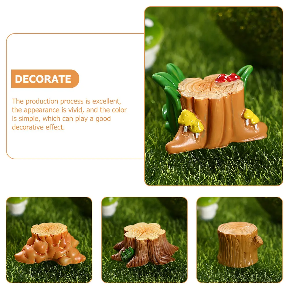Mini Resin Tree Stump Ornaments 8 Piece Set for Fairy Garden Micro Landscape Outdoor Desktop Decor