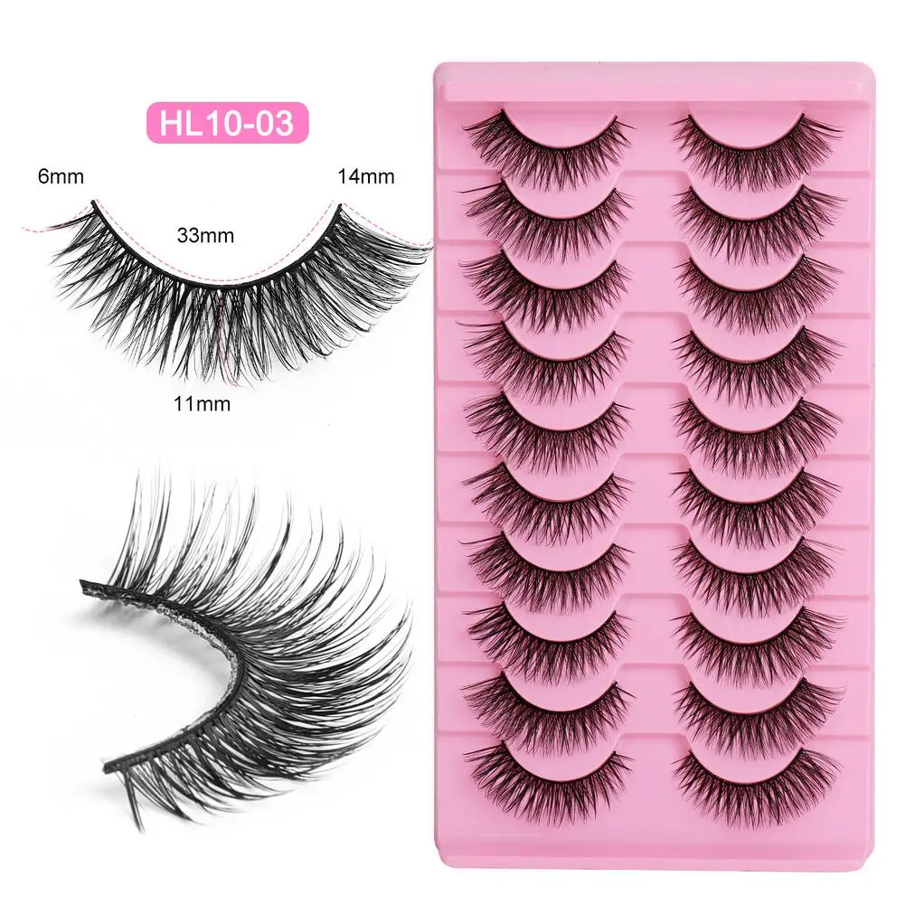 10ペア 5Dつけまつげ 厚くふわふわ ナチュラルアニメ風 マンガ風まつげ エクステンションまつげ フルストリップ アイメイク